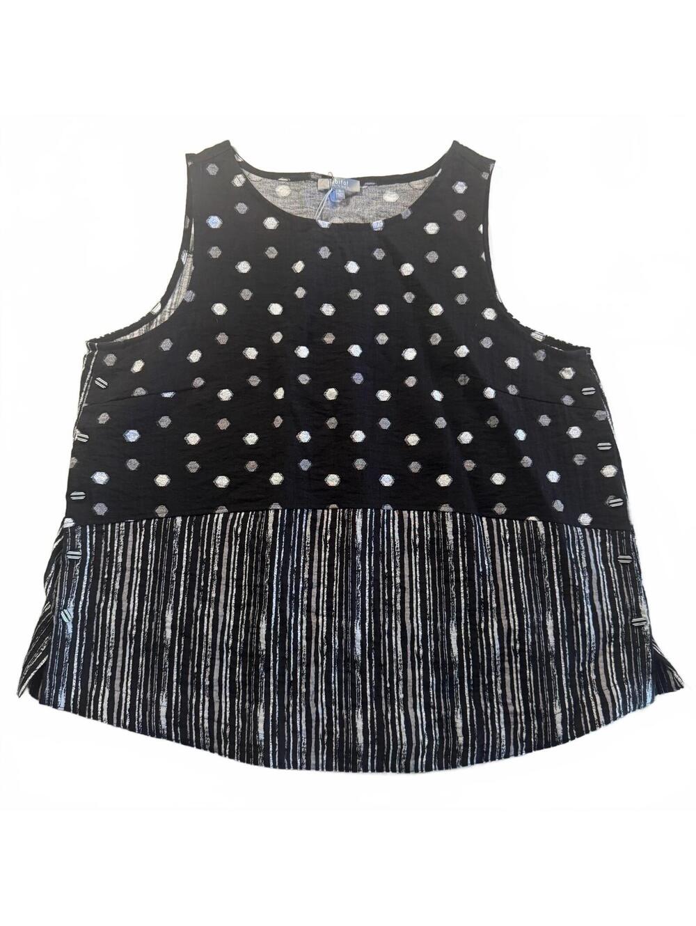 Habitat Clothes To Live In Top XL NWT Black White Dot Stripe Sleeveless Blouse